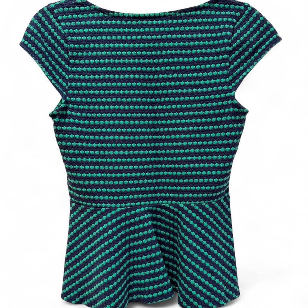 Postmark Anthropologie Green and Navy Textured Peplum Top-Size S - Picture 5 of 5